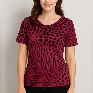 George Women’s Pink & Black Animal Print Cowl Neck Top – Size M (8-10)
